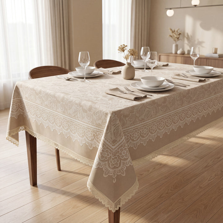 Premium Floral PVC Table Cover with Lace Border,  6-8 Seater (60x90 Inches)