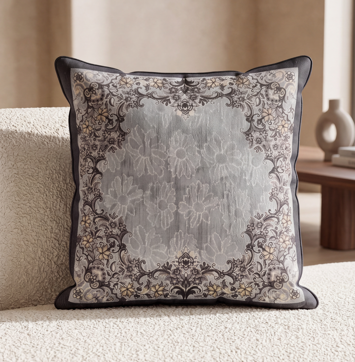 Royal Shine Bloosom Velvet Embroidered Cushion Covers- Set of 5 - Grey