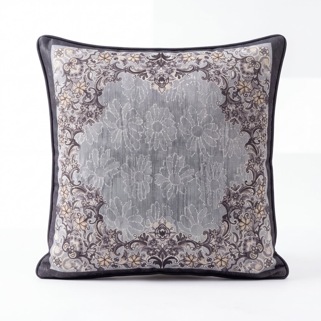 Royal Shine Bloosom Velvet Embroidered Cushion Covers- Set of 5 - Grey
