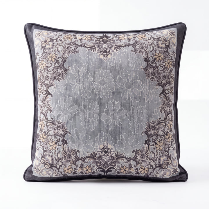 Royal Shine Bloosom Velvet Embroidered Cushion Covers- Set of 5 - Grey