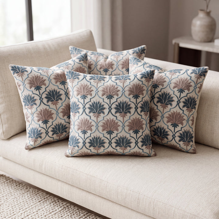 Royal Lotus Premium Digital Printed Cushion Covers - Pack of 5- Teal Blue