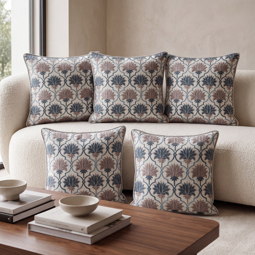 Royal Lotus Premium Digital Printed Cushion Covers - Pack of 5- Teal Blue