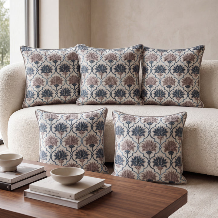 Royal Lotus Premium Digital Printed Cushion Covers - Pack of 5- Teal Blue