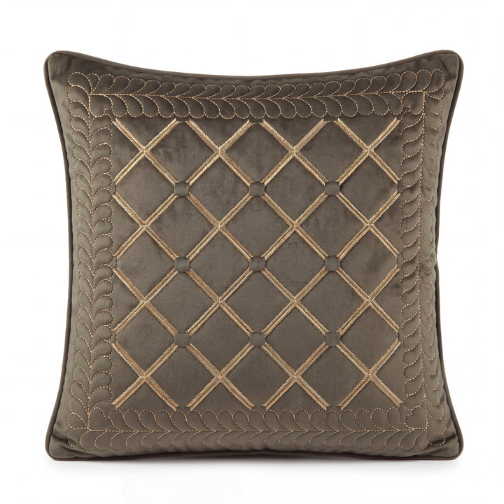 Luxury Olive Taupe Velvet Embroidered Cushion Covers- Set of 5 - Dark Brown