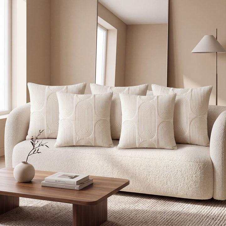Modern Boho Tufted Arch Cushion Covers - Pack of 5- Ivory