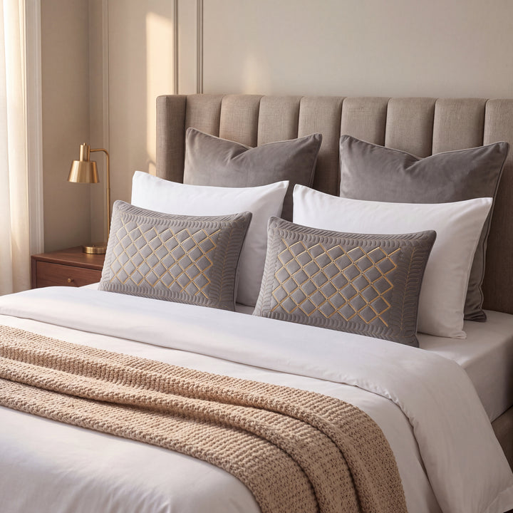 Velvet Embroidered Lumbar Cushion Cover Set with Cotton Lining - Set of 2