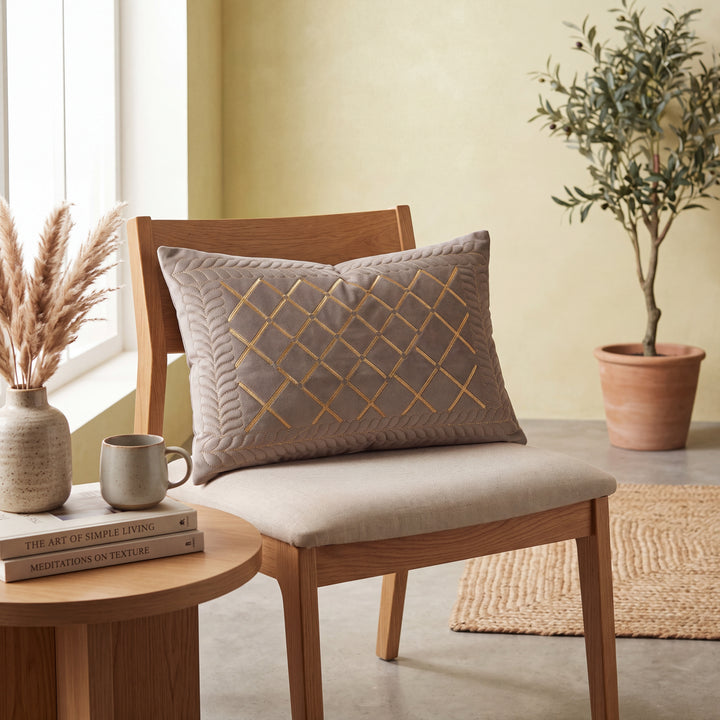 Velvet Embroidered Lumbar Cushion Cover Set with Cotton Lining - Set of 2