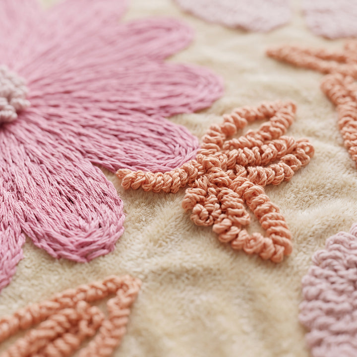 Floral Tufted Embroidery Cushion Cover with Soft Cotton Frill Border - Set of 2 - Pink & Peach