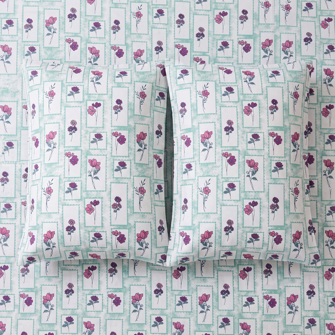 Phoolwari 100% Cotton King Size Bedsheet, 300 TC (108" x 108", Sage Green )