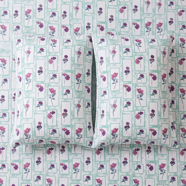 Phoolwari 100% Cotton King Size Bedsheet, 300 TC (108" x 108", Sage Green )