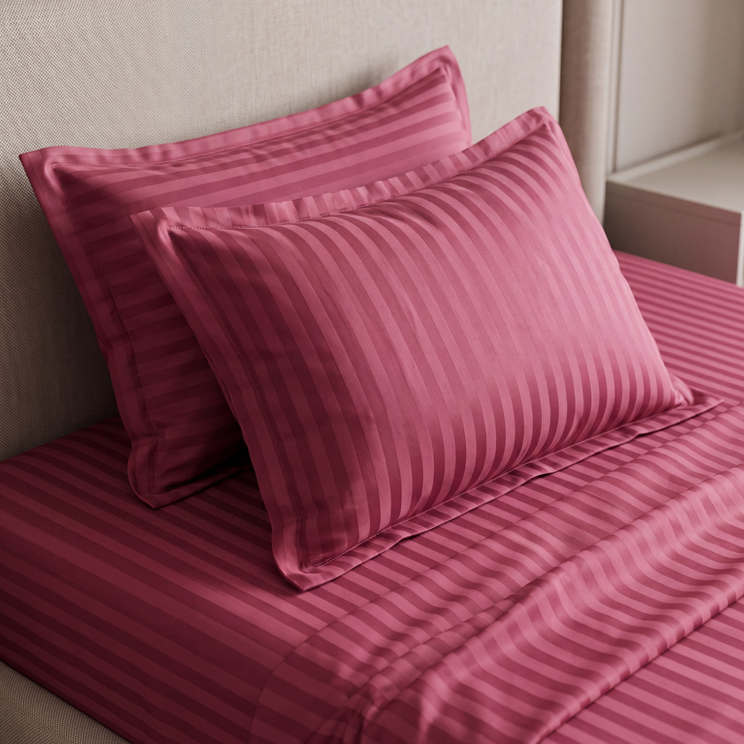 Self-Stripe Jacquard Poly Cotton King Size Bedsheet –  160 GSM Dark Wine