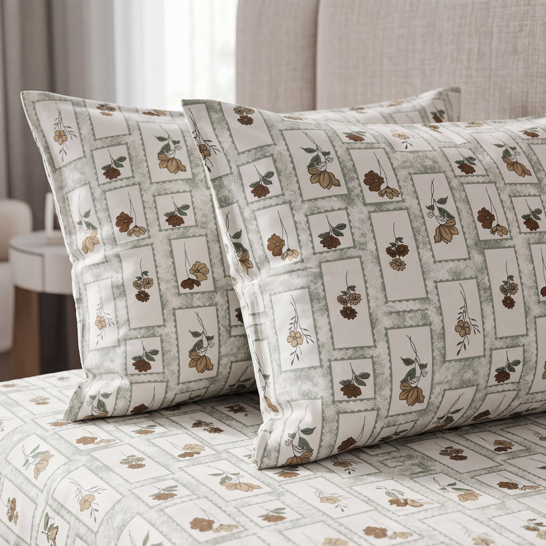 Phoolwari 100% Cotton King Size Bedsheet, 300 TC (108" x 108", Brown)