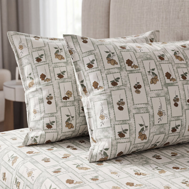 Phoolwari 100% Cotton King Size Bedsheet, 300 TC (108" x 108", Brown)