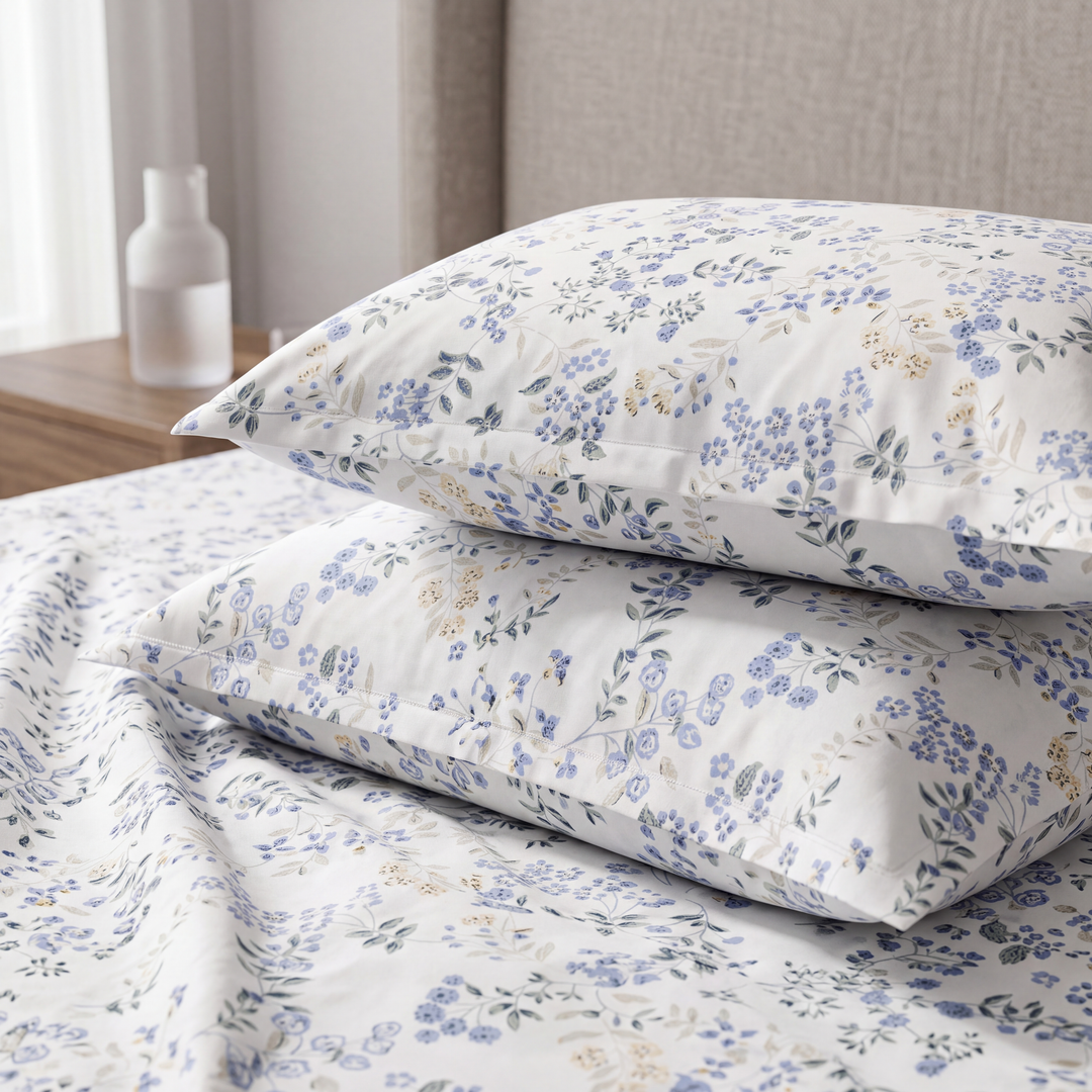 Guldasta 100% Cotton King Size Bedsheet, 300 TC (108" x 108" White & Blue)
