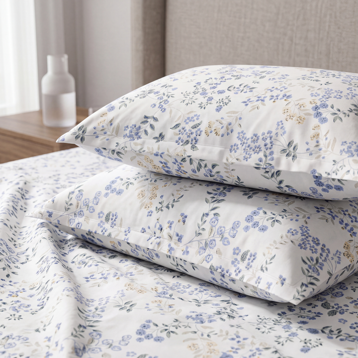 Guldasta 100% Cotton King Size Bedsheet, 300 TC (108" x 108" White & Blue)