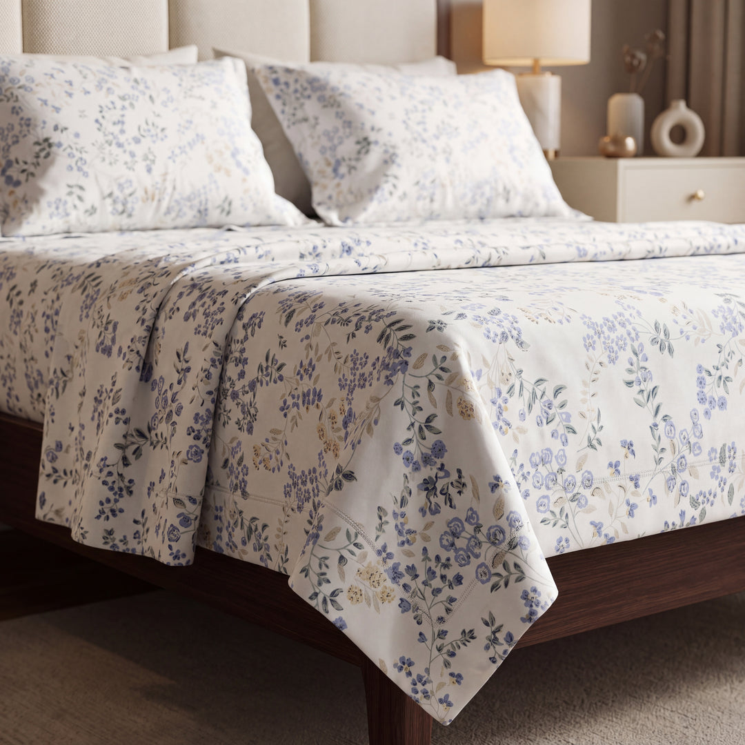 Guldasta 100% Cotton King Size Bedsheet, 300 TC (108" x 108" White & Blue)