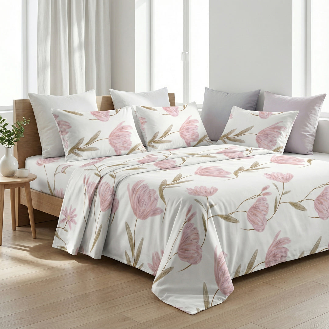Modern Rose Garden 100% Cotton King Size Bedsheet, 250 TC