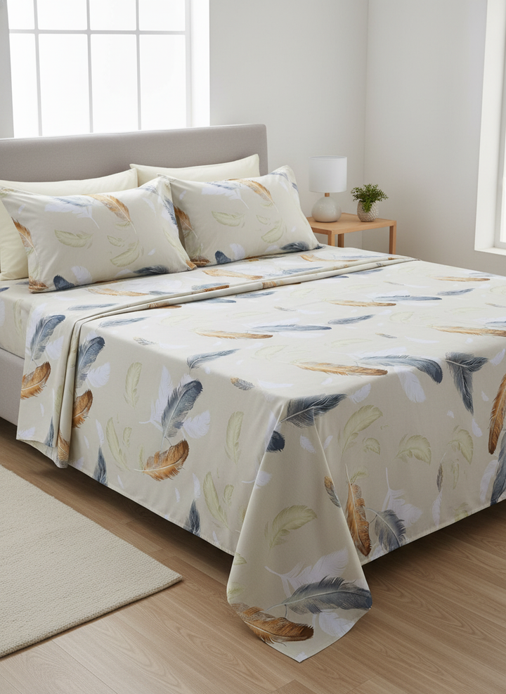 Modern Feather Sukoon 100% Cotton King Size Bedsheet, 250 TC