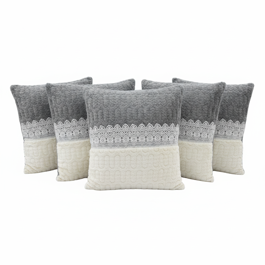 Digital Printed 100% Cotton cushion covers, set of 5, Grey Ivory Classic