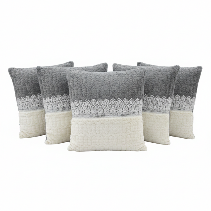Digital Printed 100% Cotton cushion covers, set of 5, Grey Ivory Classic