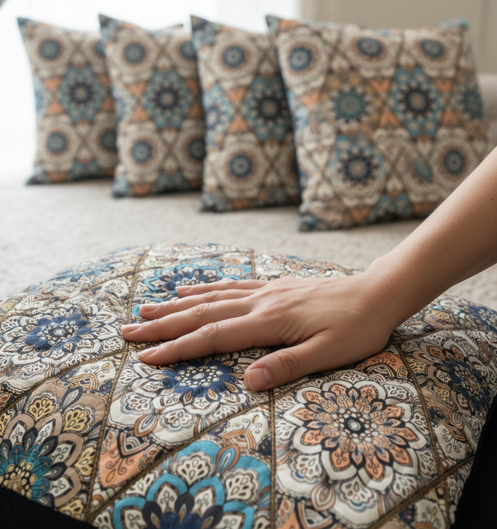 Digital Printed 100% Cotton cushion covers, set of 5, Rang Mahal
