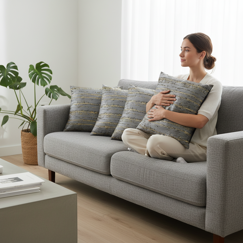 golden stripes 100% Cotton cushion covers, set of 5