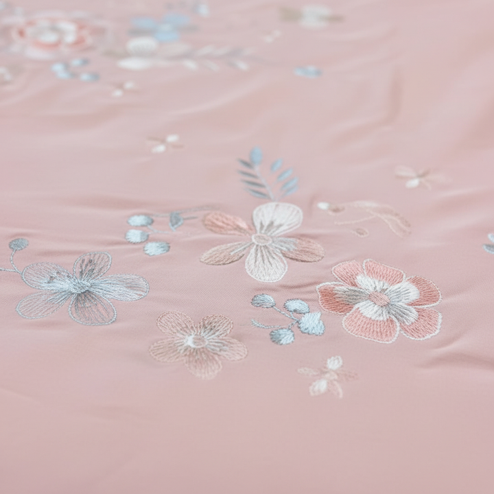 Ultra Soft Elegant Floral Embroidery Comforter, Gulabi Serenity