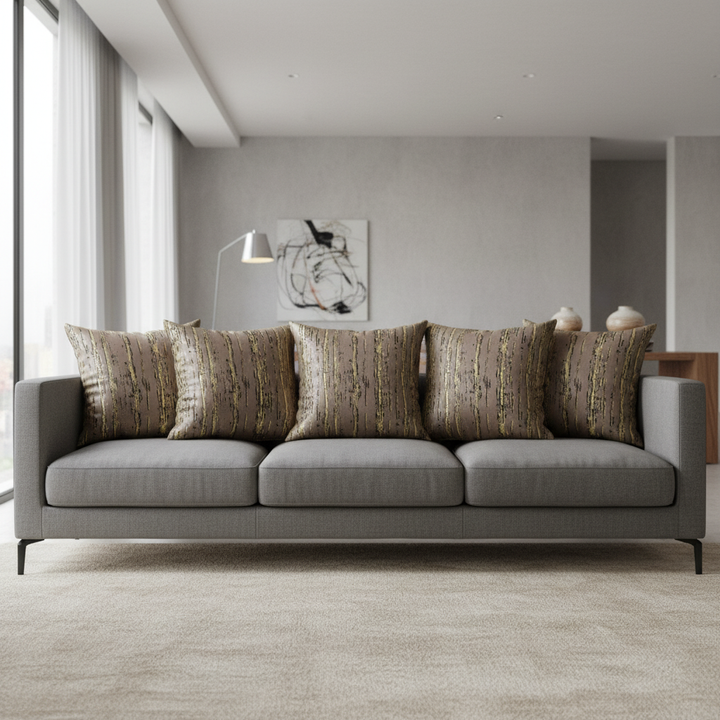 Golden Stripes Suede Cushion Covers, set of 5, Brown