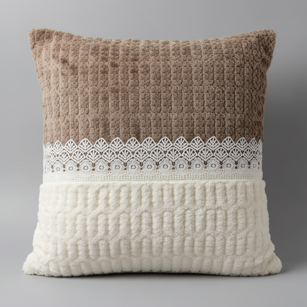 Quilted Cotton Cushion Covers, set of 5, Brown Ivory Classic