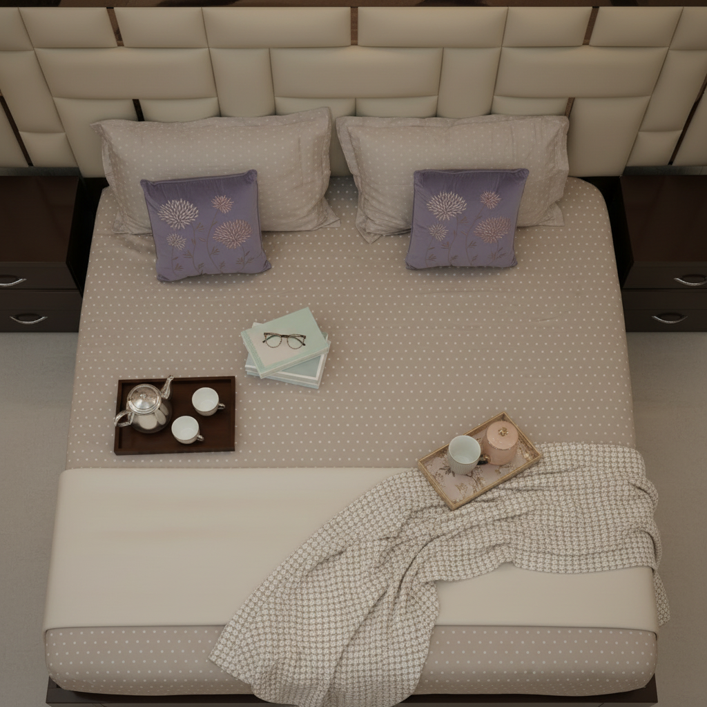 Sukoon Dot Design 100% Cotton King Size Bedsheet, 400 TC Brown