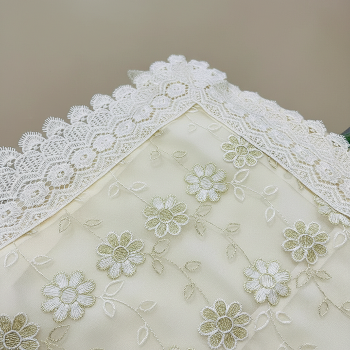 Premium Floral Net Embroidered Tablecloth with Lace Border – 60x90 Inches