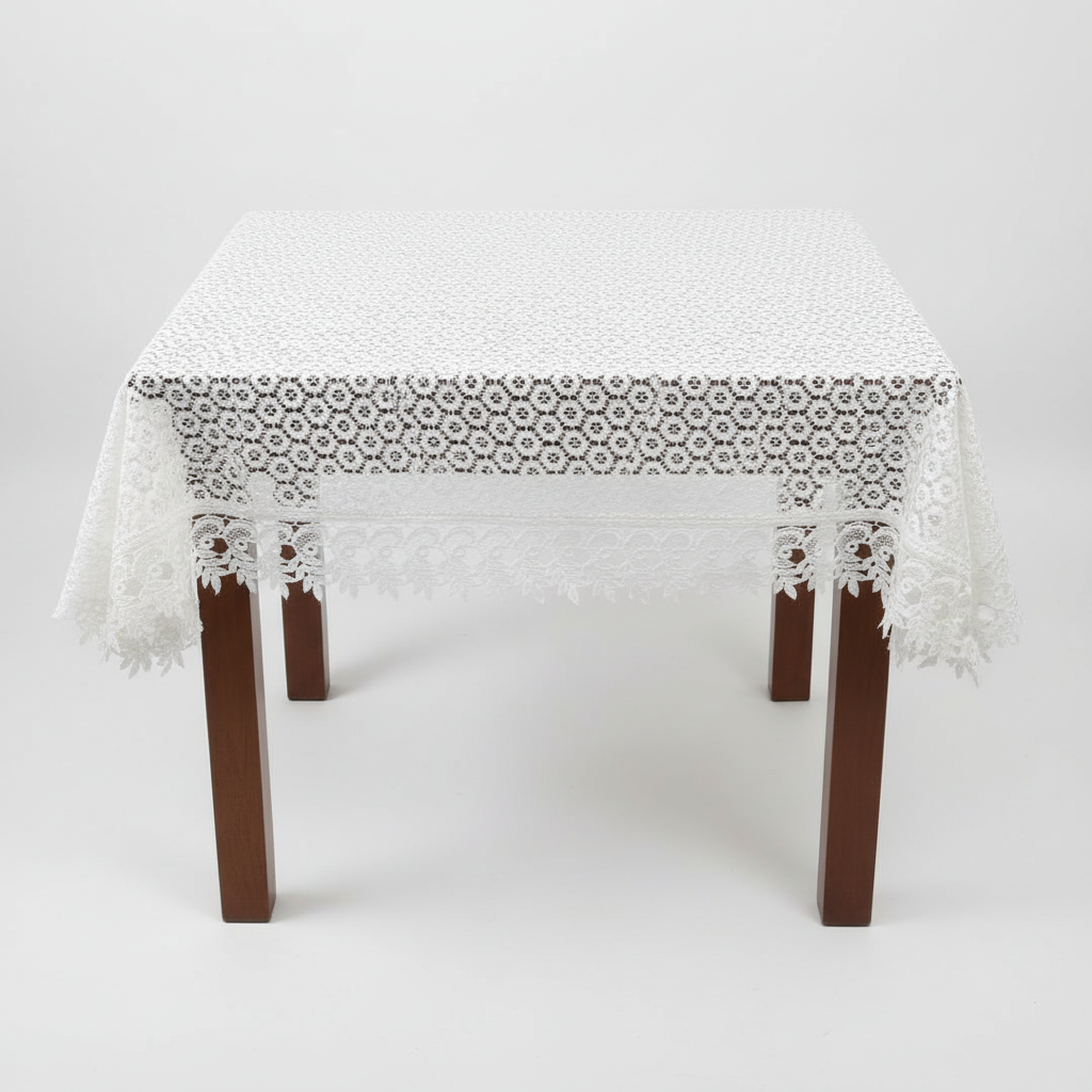 Vintage-Style Knitted Lace Dining Tablecloth for 6-8  Seater | Elegant Ivory/White