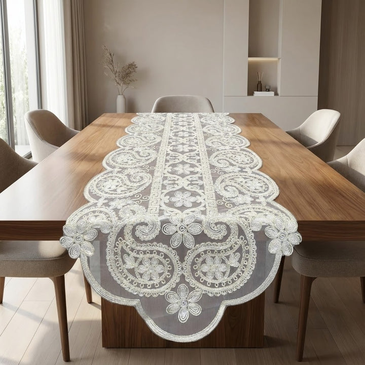 Premium Net Fabric Samsara Dinning Table Runner, 15 × 70 inches