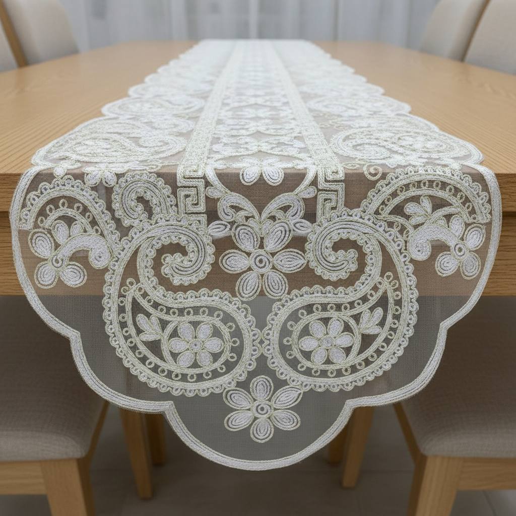 Premium Net Fabric Samsara Dinning Table Runner, 15 × 70 inches