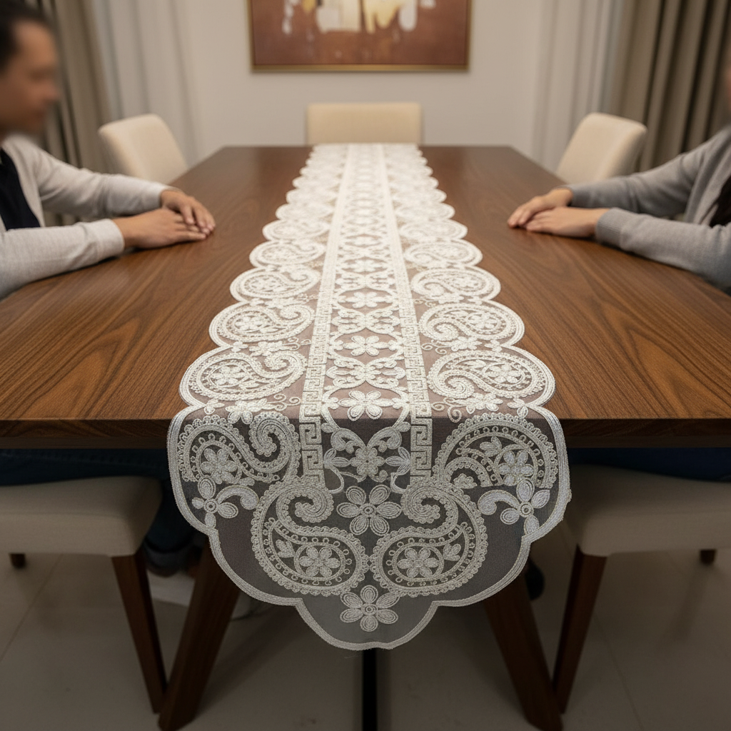 Premium Net Fabric Samsara Dinning Table Runner, 15 × 70 inches