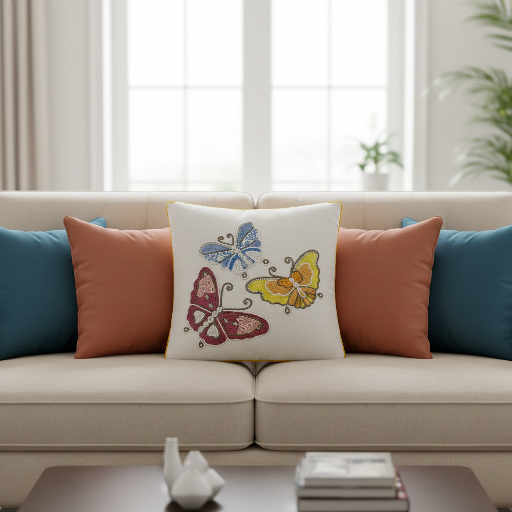 Elegant Butterfly Bead Embroidery Decorative Cushion Cover