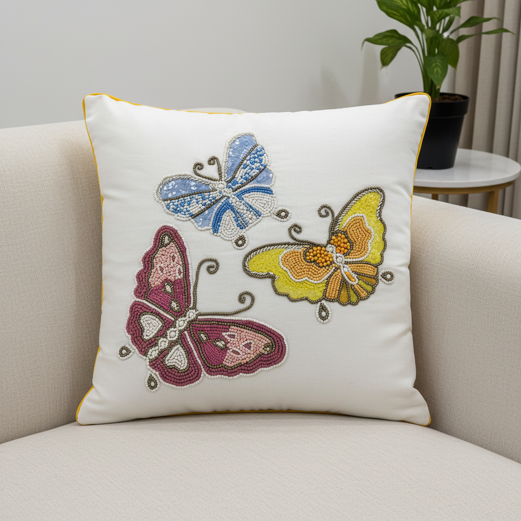 Elegant Butterfly Bead Embroidery Decorative Cushion Cover