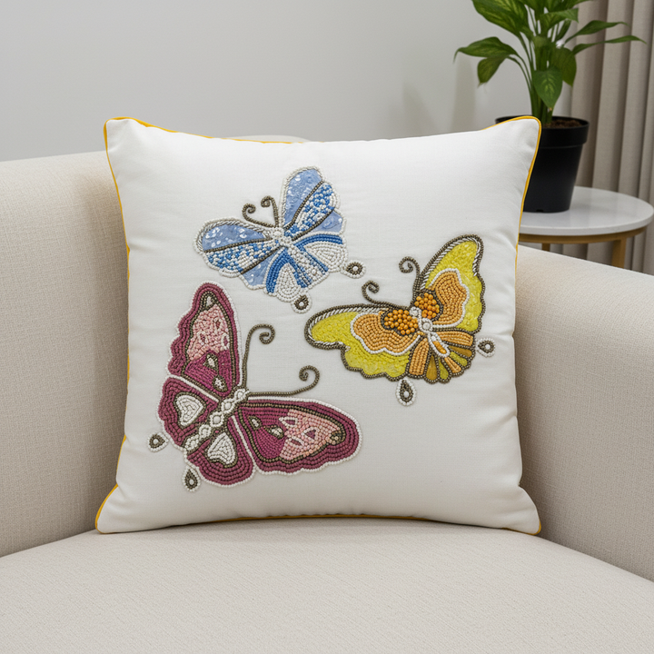 Elegant Butterfly Bead Embroidery Decorative Cushion Cover