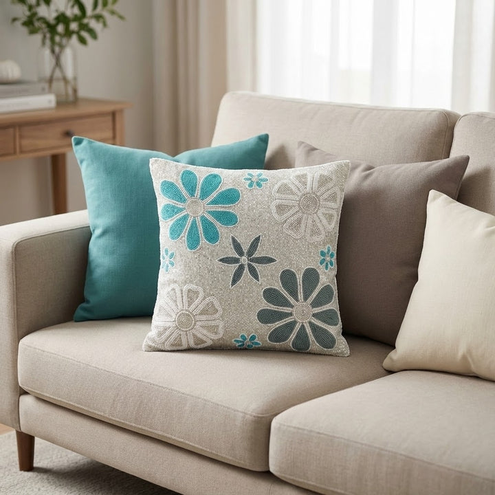 Flower Beaded Elegant Embroidery Cushions Cover