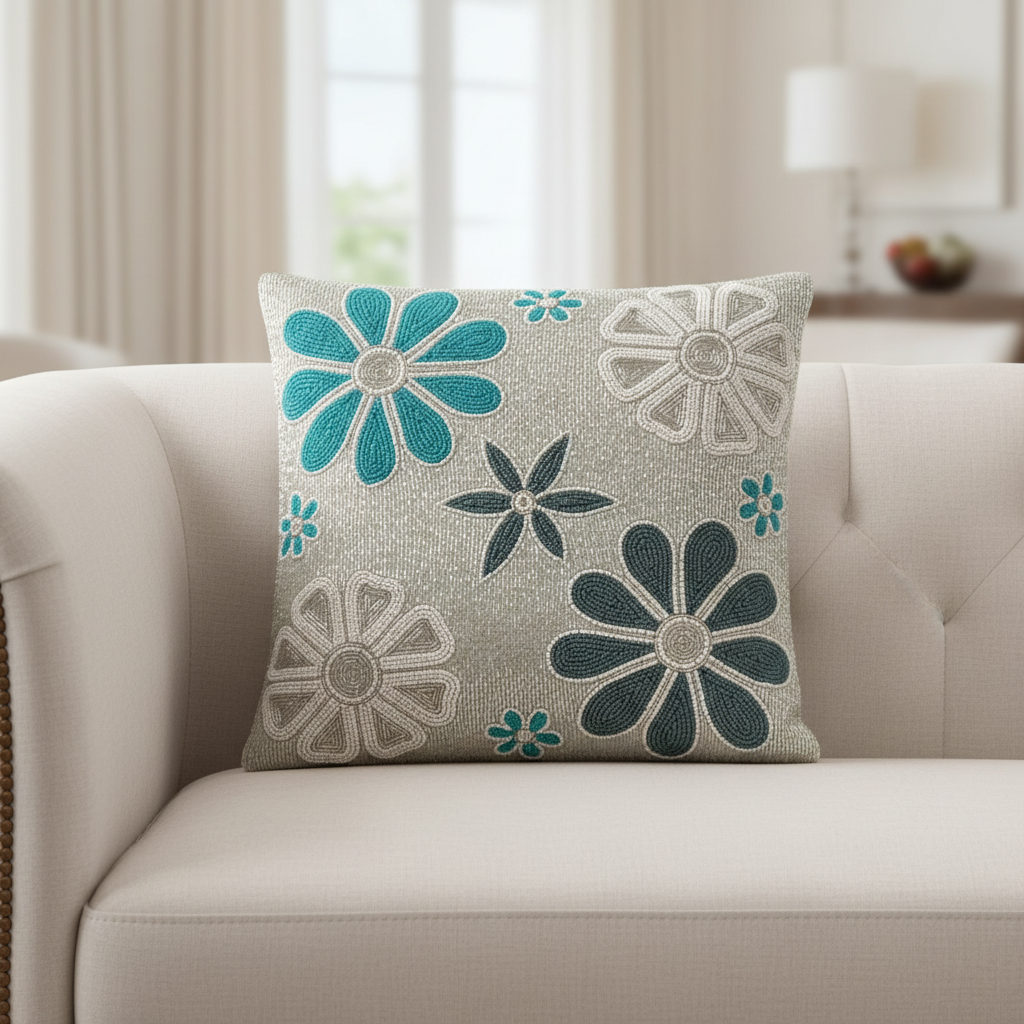 Flower Beaded Elegant Embroidery Cushions Cover