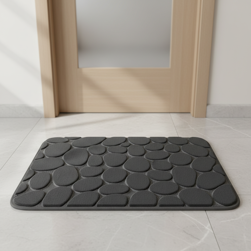Ultra-Soft Pebble Black Design Bath Mat | Super Absorbent & Anti-Slip (16 x 23 Inch)