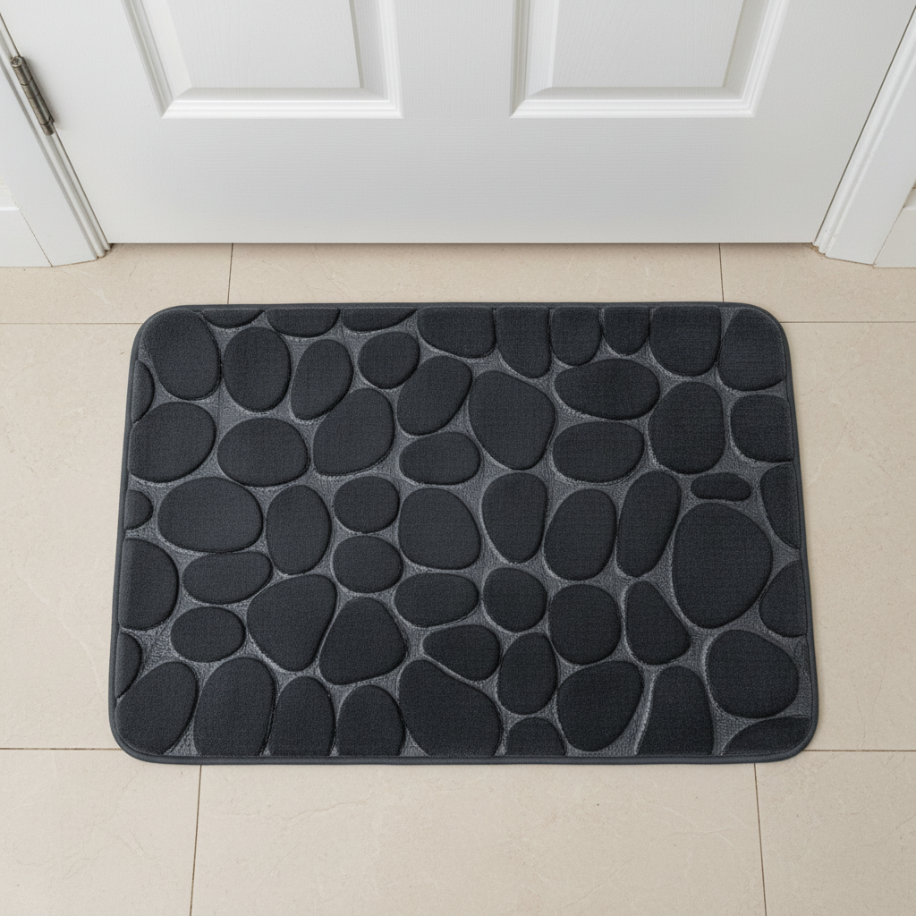 Ultra-Soft Pebble Black Design Bath Mat | Super Absorbent & Anti-Slip (16 x 23 Inch)