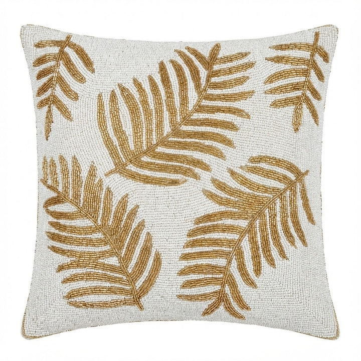 Golden Leafy Beaded Elegant Cushions Cover | Embroidery