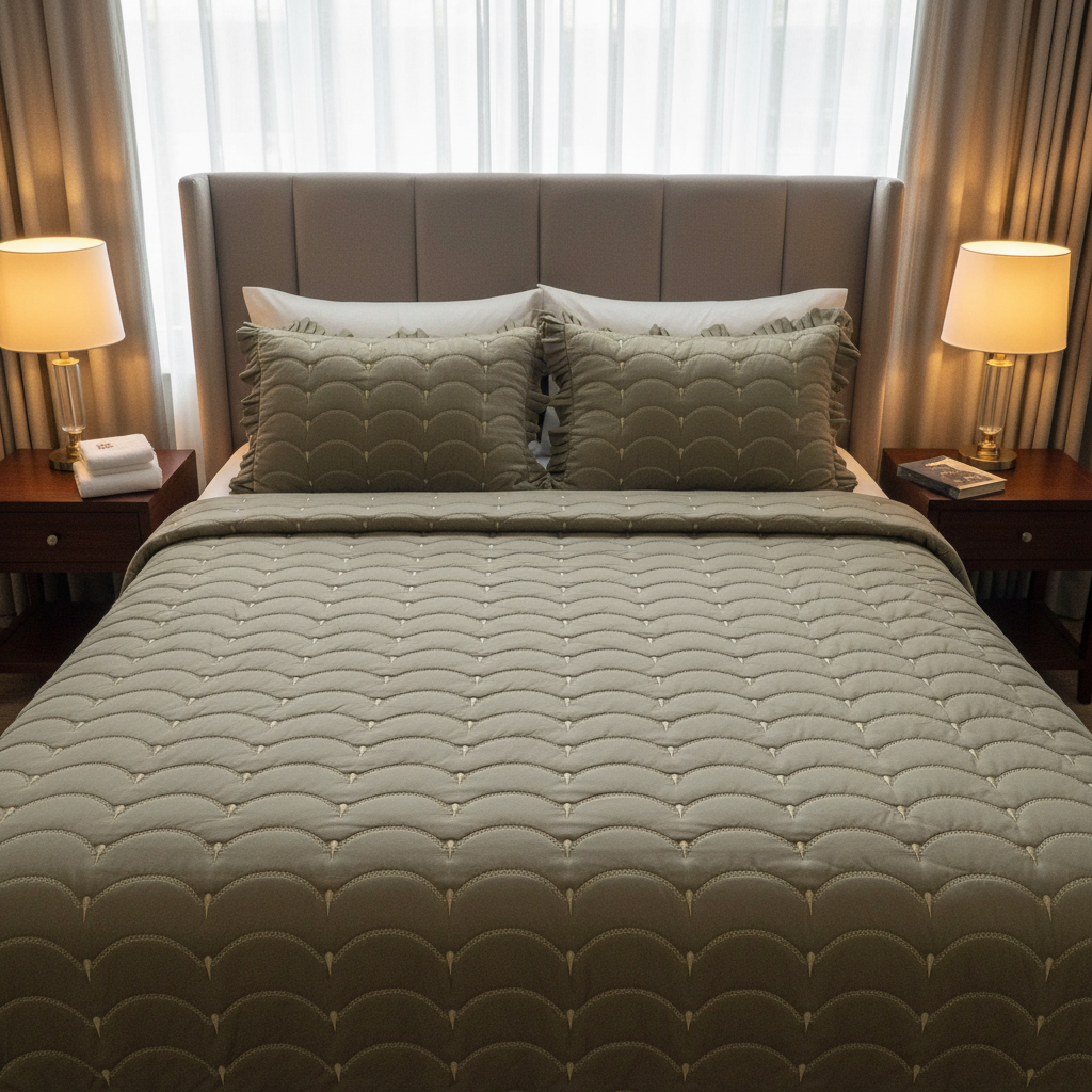 Serene Waves Pure Cotton King Size Bedcover with Elegant Quilted Finish