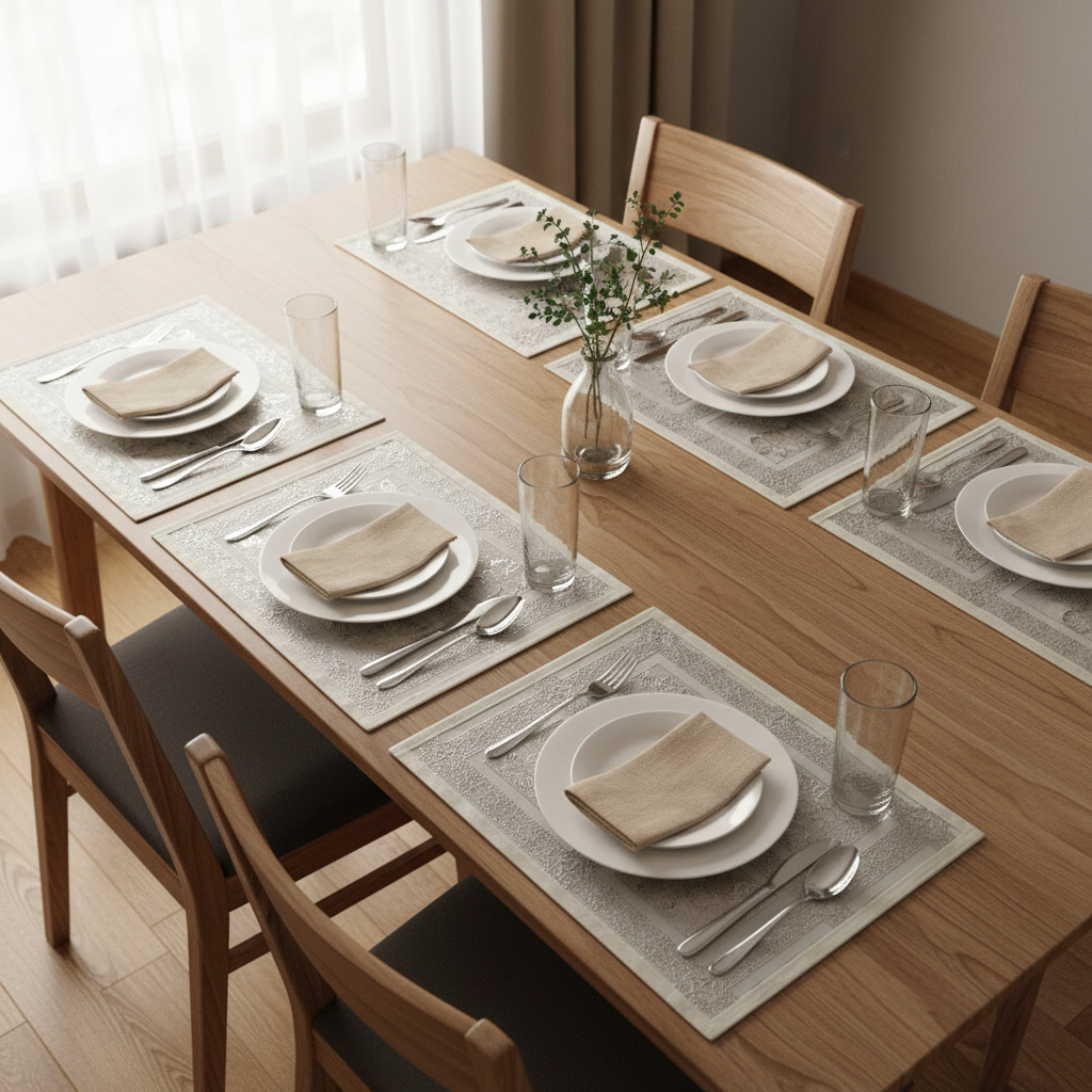 Premium Laminated Sliver Dining Table Placemats (Set of 6) – 12x18 Inches