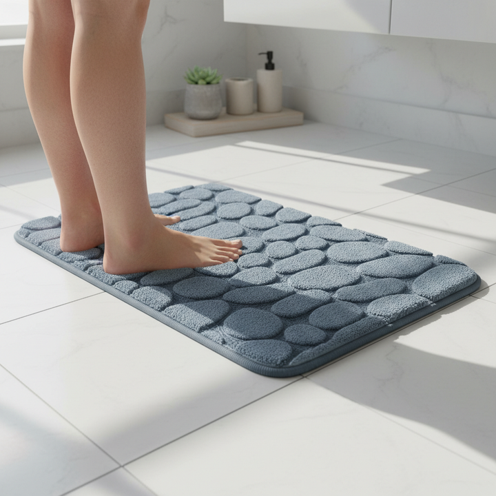Ultra-Soft Pebble Blue Design Bath Mat | Super Absorbent & Anti-Slip (16 x 23 Inch)