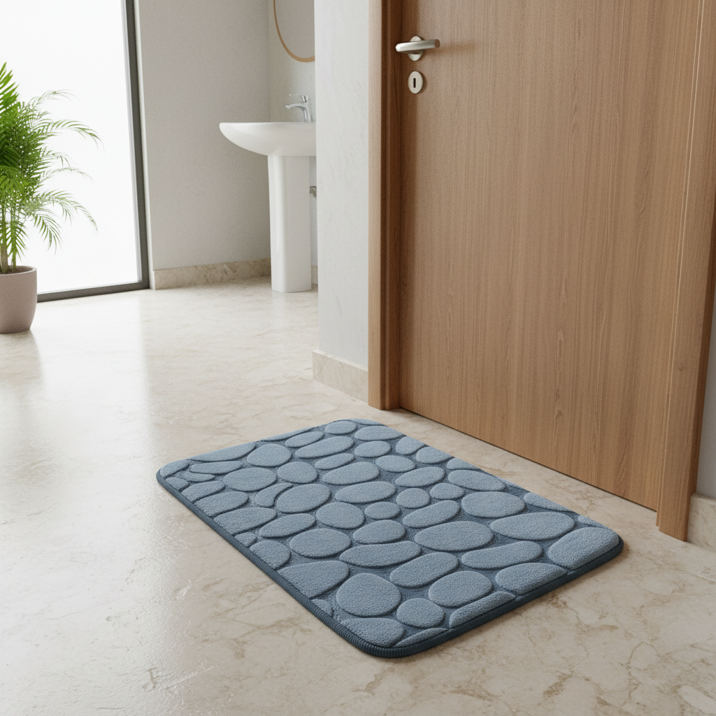 Ultra-Soft Pebble Blue Design Bath Mat | Super Absorbent & Anti-Slip (16 x 23 Inch)