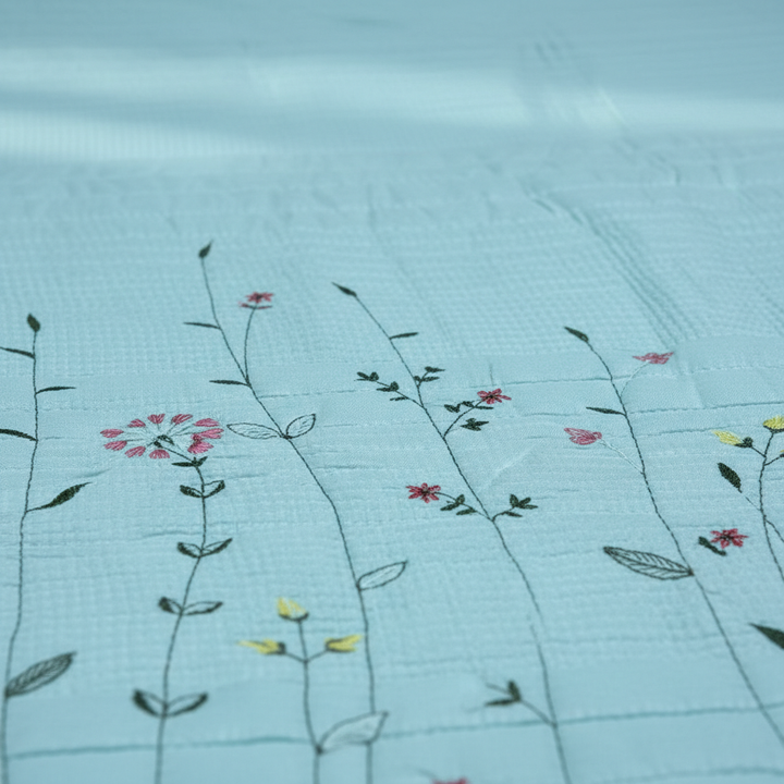 Thid luxury Garden Bloom Embroidery Pure Cotton King Size Bedcover Sea Green