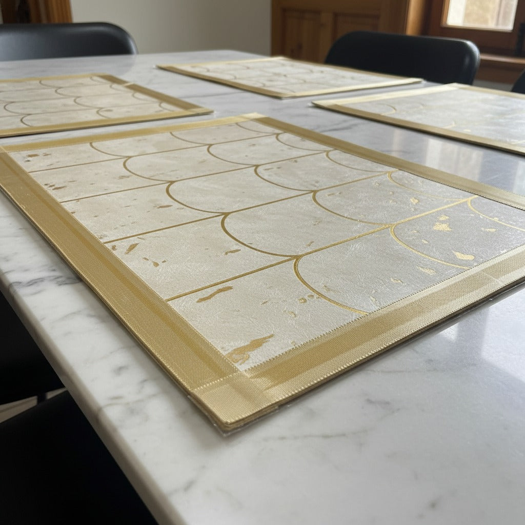 Premium Laminated Gold Dining Table Placemats (Set of 6) – 12x18 Inches