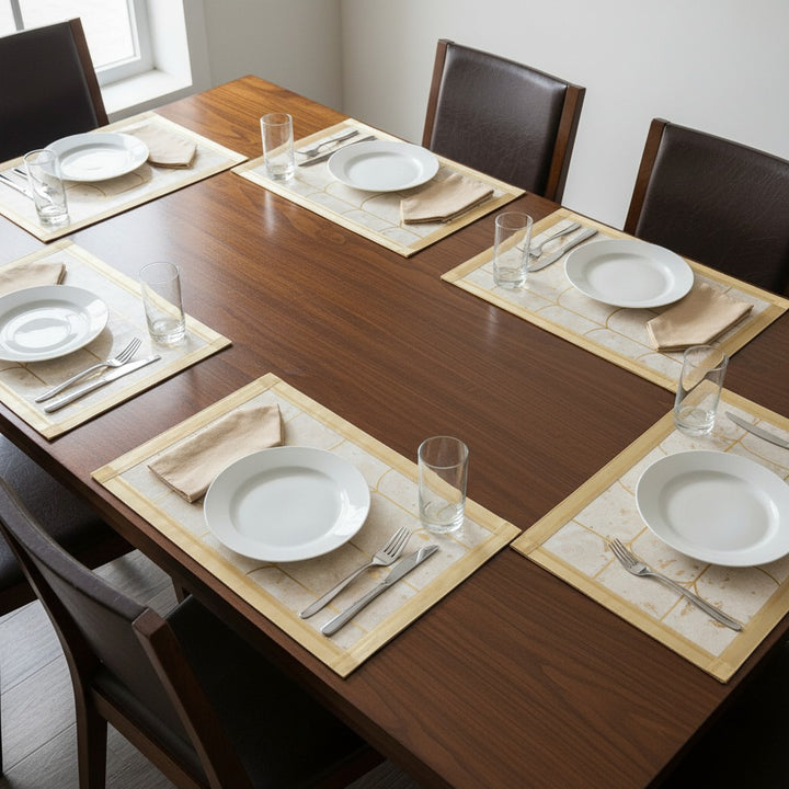 Premium Laminated Gold Dining Table Placemats (Set of 6) – 12x18 Inches